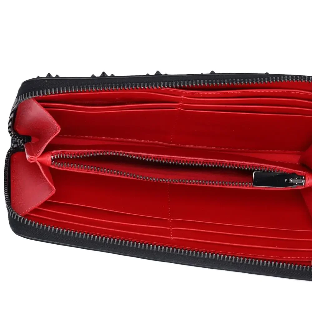 Christian Louboutin Long Wallet Black Leather Spike Stud Embellished